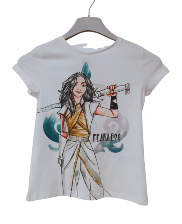Tricouri copii - Tricou pentru fete, OVS, Fearless, Bumbac/elastan, Alb , 128 CM, 7-8 ani