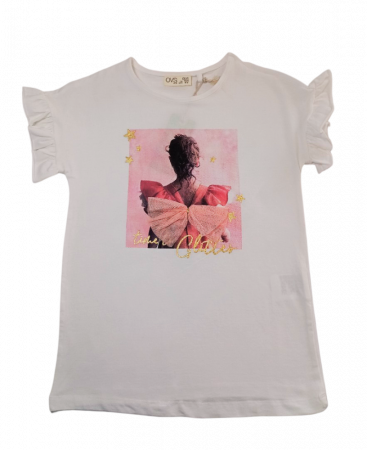 Tricouri copii - Tricou pentru fete, OVS, glitter, Bumbac, Alb, 134 CM, 8-9 ani