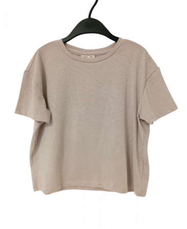 Tricouri copii - Tricou pentru fete, OVS, insertii de fibra textila metalica, Bej, 146 CM, 10-11 ani