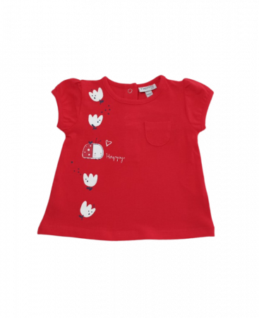 Tricouri copii - Tricou pentru fetite, OVS, Buburuza, Bumbac/elastan, Rosu, 56 CM, 1-3 luni