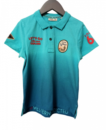 Tricouri copii - Tricou polo baieti, OVS, imprimeu Westernaddicted, Bumbac organic, Albastru, 104 CM, 3-4 ani