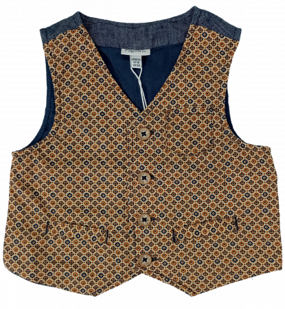 Geci si veste copii - Vesta elegantă băieți OVS - Imprimeu Floral Elegant, Închidere cu Nasturi, Bumbac 100%, Albastru, Crem și Ocru