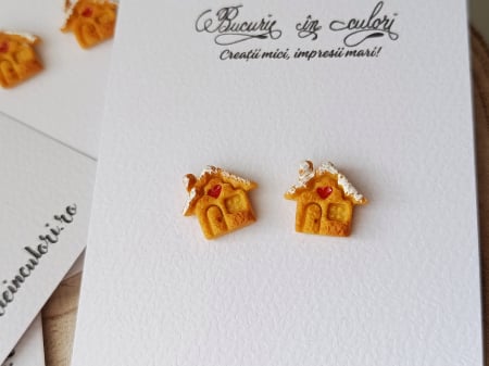Cercei lut polimeric - Cercei "Căsuța de turta dulce "
