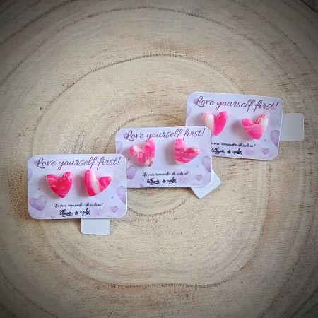 Cercei lut polimeric - Cercei Inimi roz-Marble