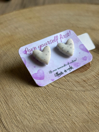 Cercei lut polimeric - Cercei - Inimi Stracciatella (stud)