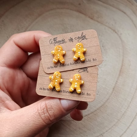 Cercei lut polimeric - Cercei stud - gingerbread man