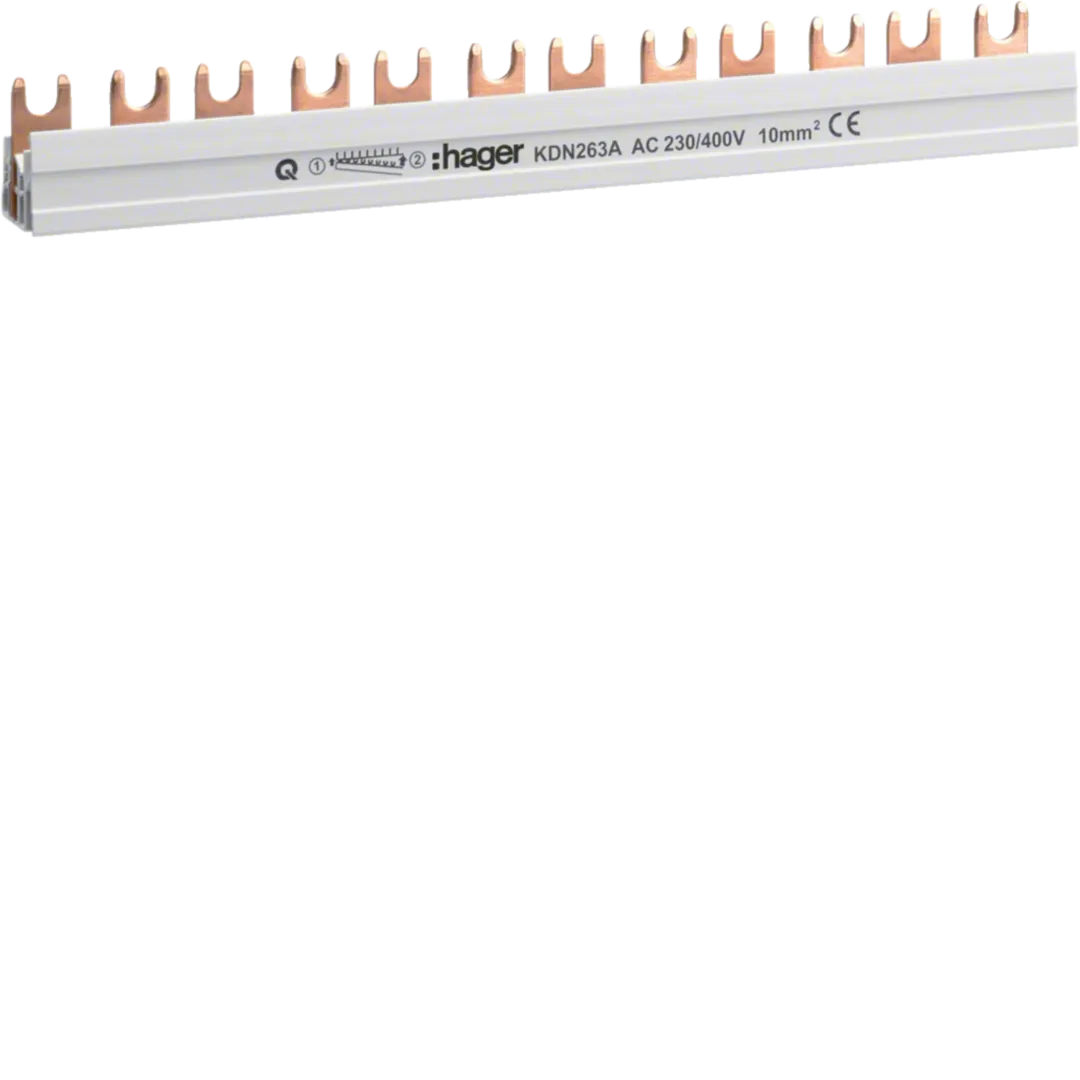 Busbar 2P Bipolar furca 12M 10mmp 63A, Hager, KDN263A [1]