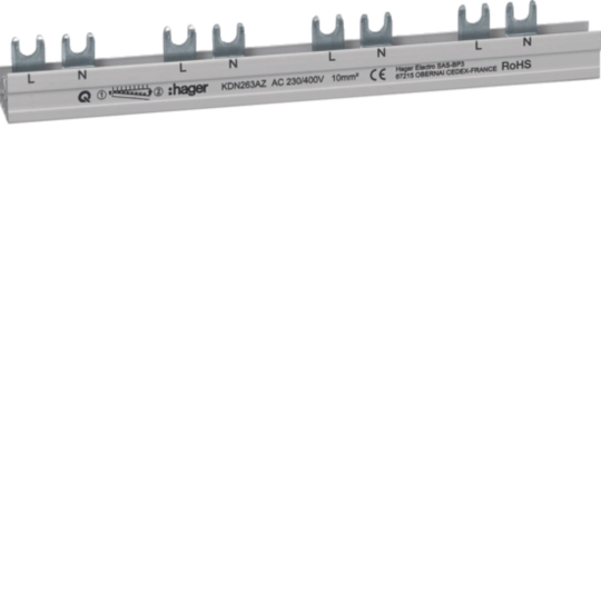 Busbar 2P furca pentru ARFxxxD, 12M 10mmp 63A, HAGER, KDN263AZ [1]