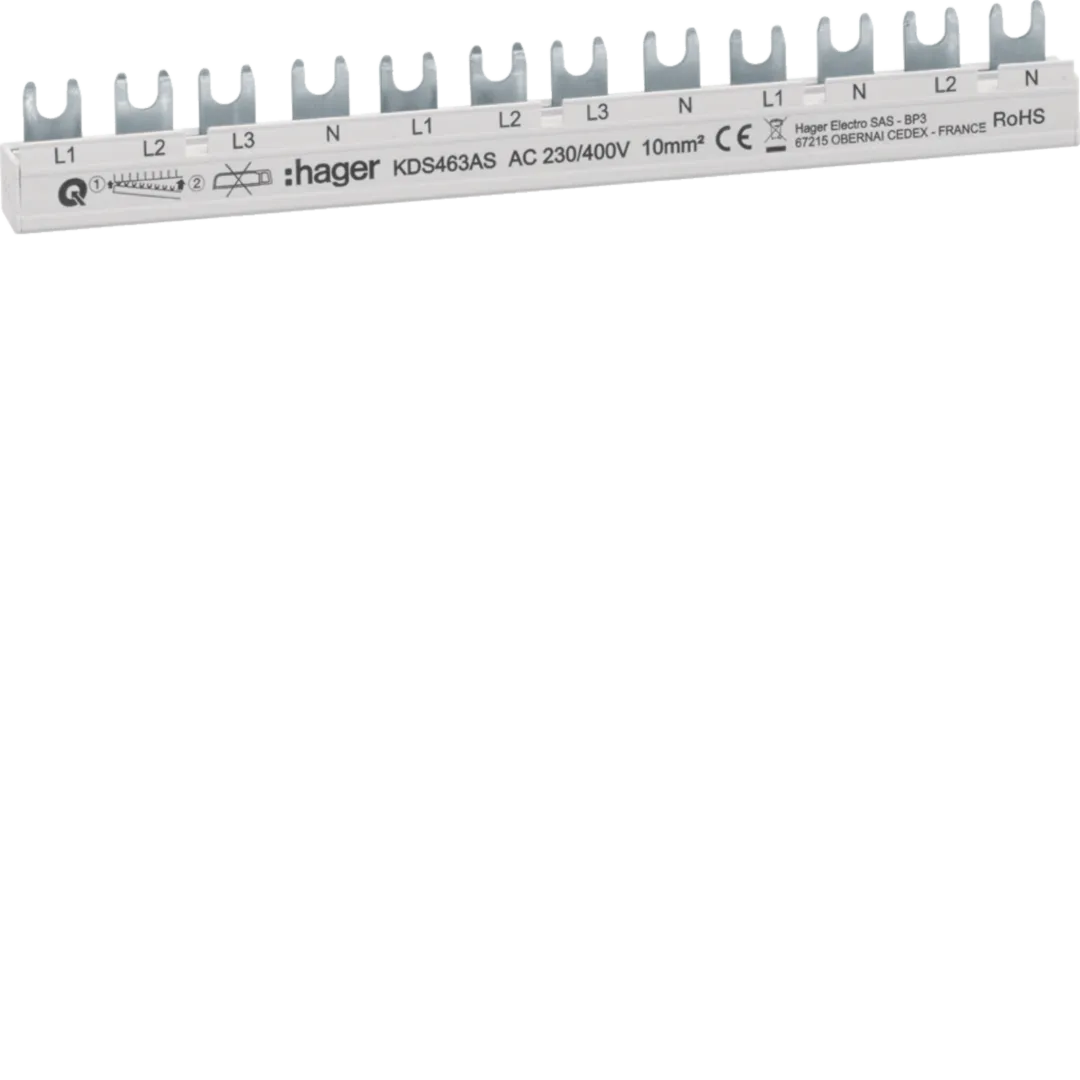 Busbar 3P+N 63A furcă 10mmp 12M, 3PN-3PN-1PNx2 QB, KDS463AS [1]
