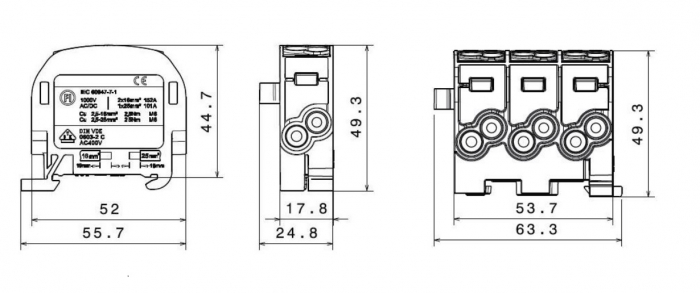 Clemă electrică Schrack IKA26120--, izolată, 25mm², pentru conductori Cu-Al, montaj DIN, unipolară, albastru. [2]