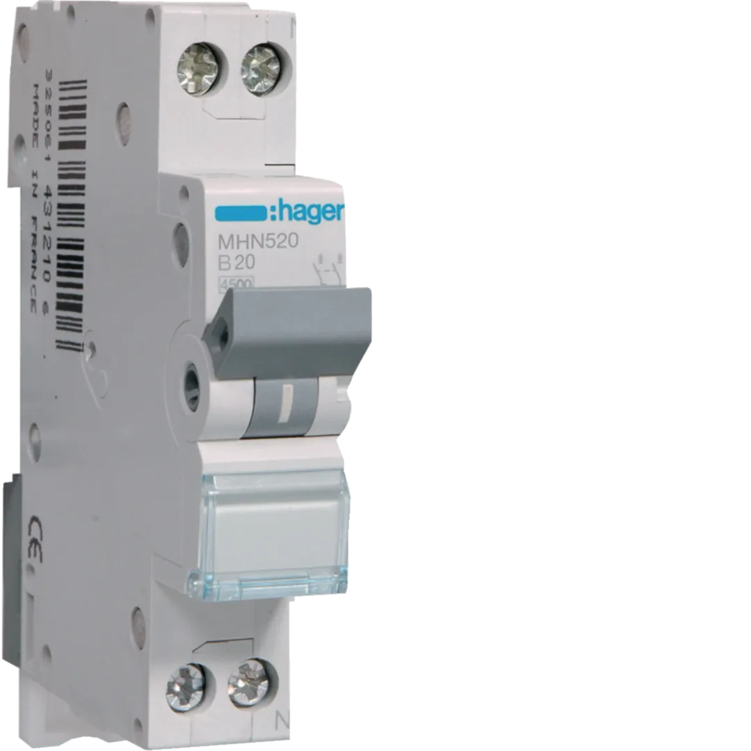 Disjunctor 1P+N, 20A, 4,5kA, Curba B, Hager MHN520 [1]
