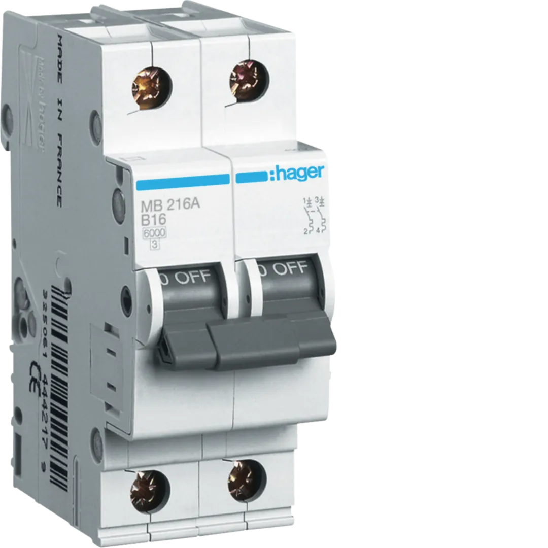 Siguranță Automată Disjunctor Hager MB216A 2P 16A 6kA Curba B MCB Protecție Circuit Electric [1]