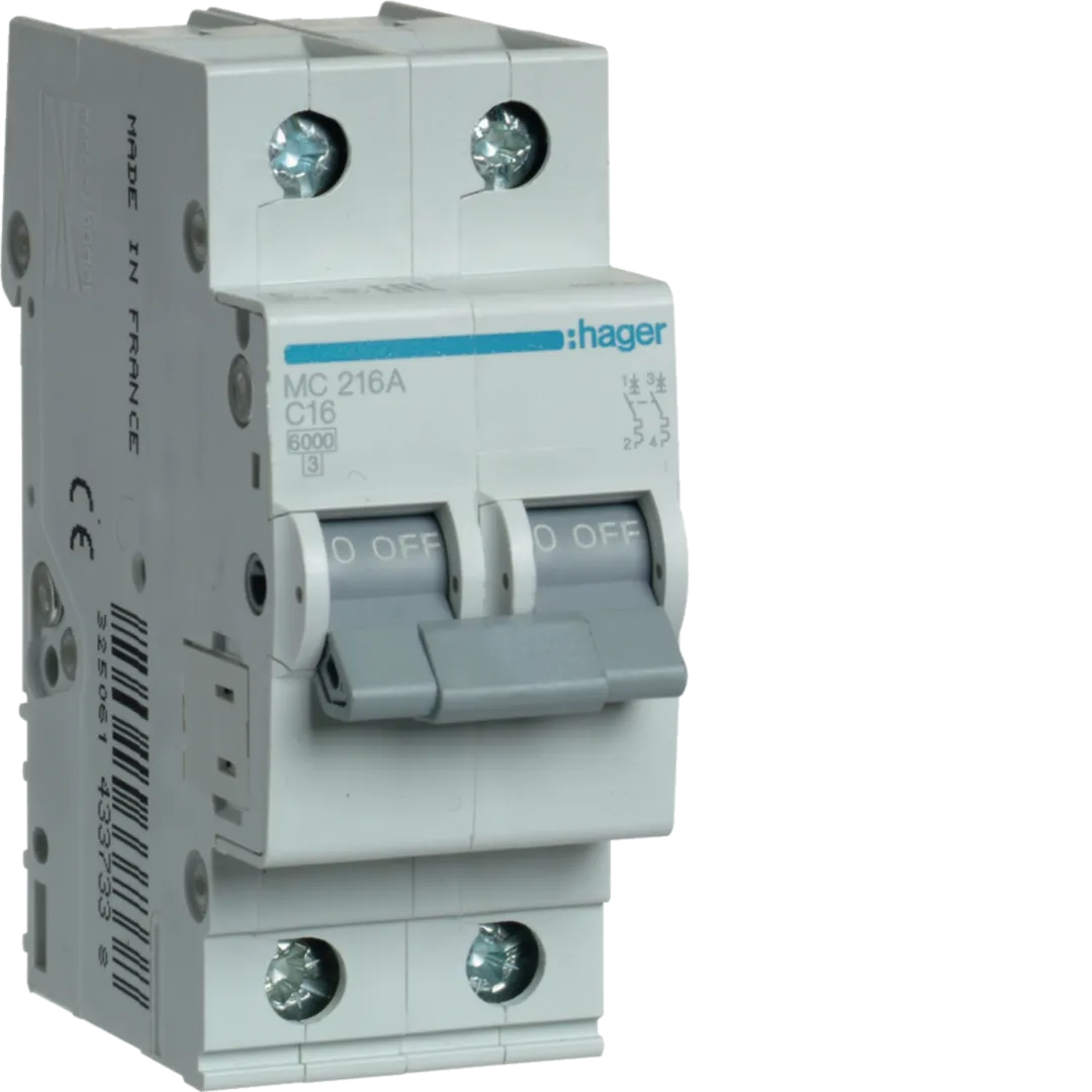 Siguranță Automată Disjunctor Hager MC216A 2P 16A 6kA Curba C MCB Protecție Circuit Electric [1]