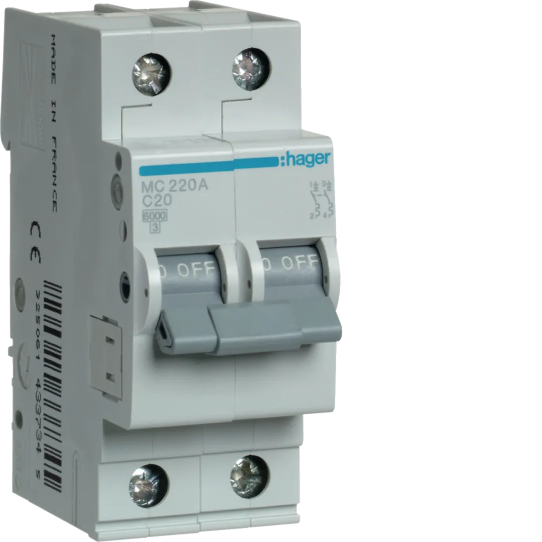 Siguranță Automată Disjunctor Hager MC220A 2P 20A 6kA Curba C MCB Protecție Circuit Electric [1]
