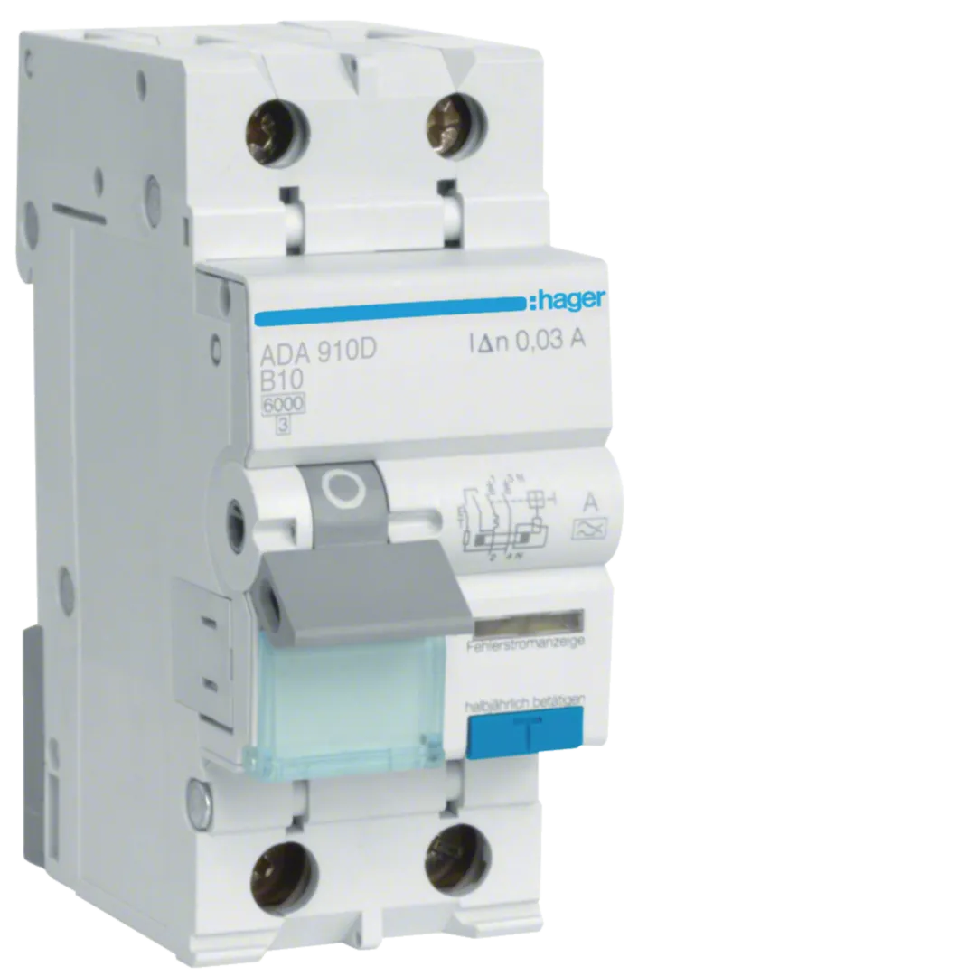 Disjunctor diferential RCBO 1P+N 10A, 30mA, curba B, tip A Hager ADA910D [1]