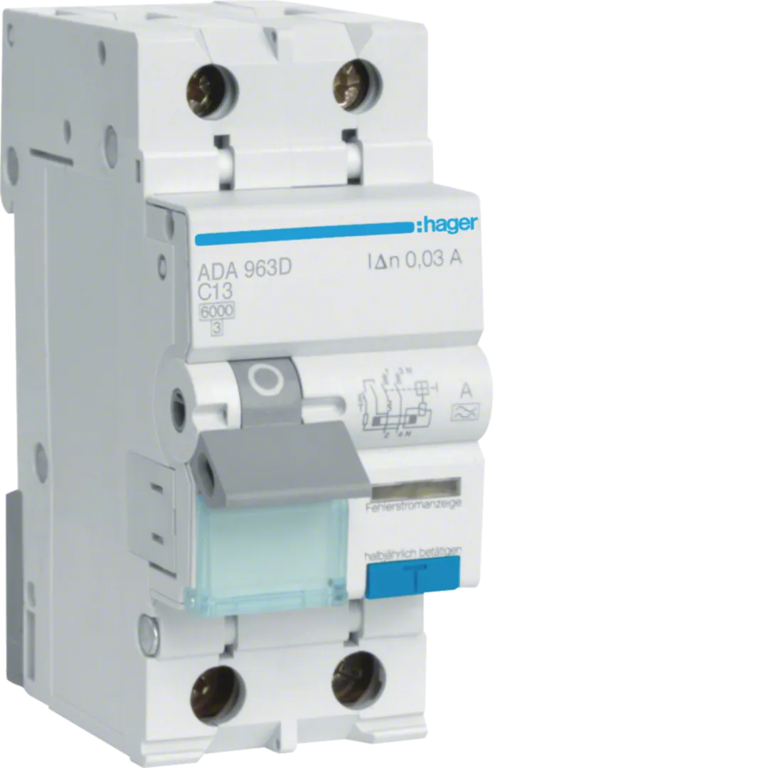 Disjunctor diferential RCBO 1P+N 13A, 30mA, curba C, tip A Hager ADA963D [1]