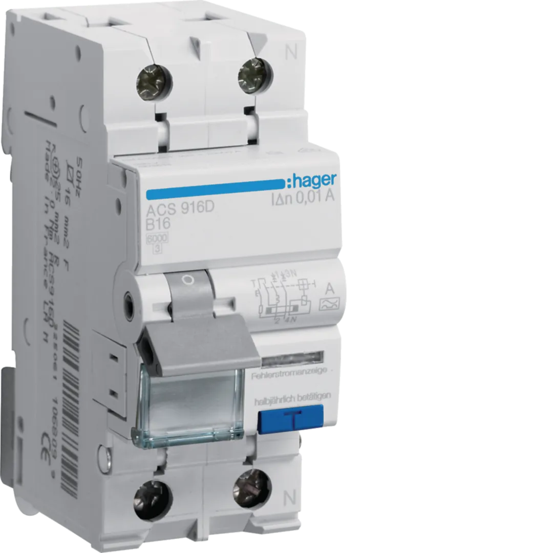 Disjunctor diferential RCBO 1P+N 16A, 10mA, curba B, tip A Hager QuickConnect ACS916D [1]