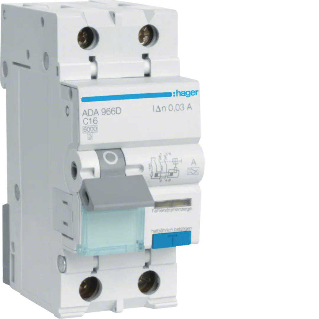 Disjunctor diferential RCBO 1P+N 16A, 30mA, curba C, tip A Hager ADA966D [1]