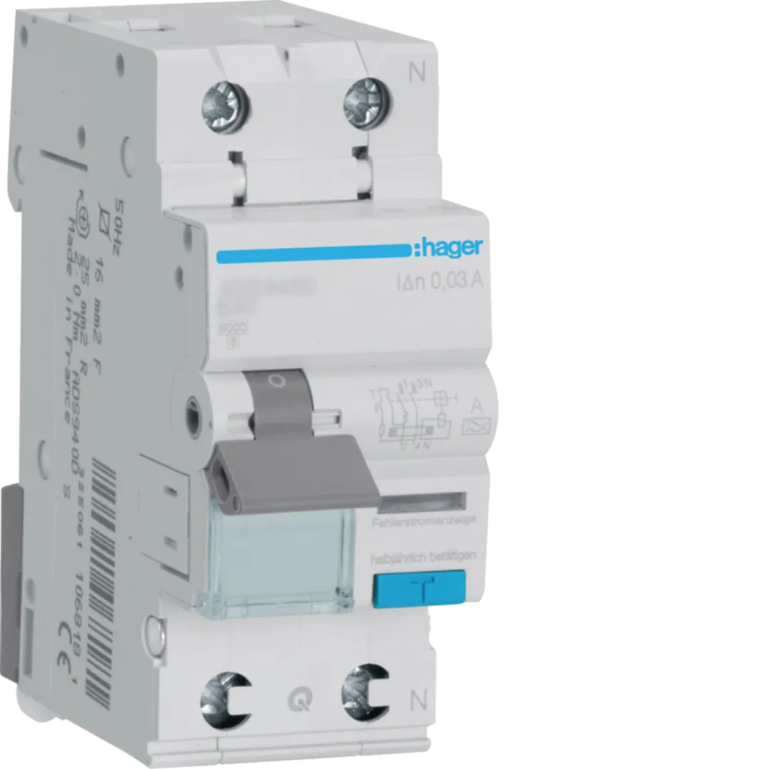 Disjunctor diferential RCBO 1P+N 25A, 30mA, curba C, tip A Hager QuickConnect ADS975D [1]
