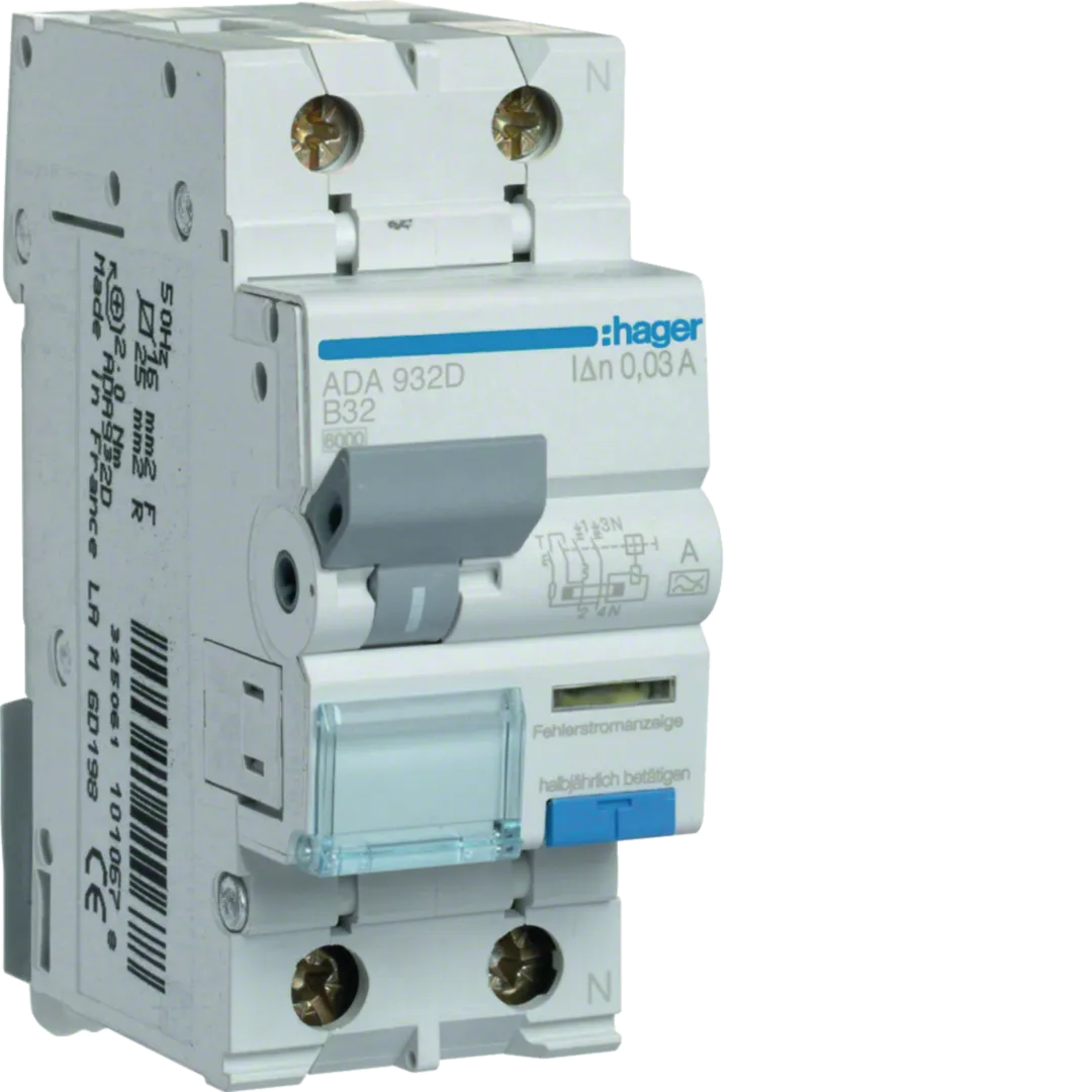 Disjunctor diferential RCBO 1P+N 32A, 30mA, curba B, tip A Hager ADA932D [1]