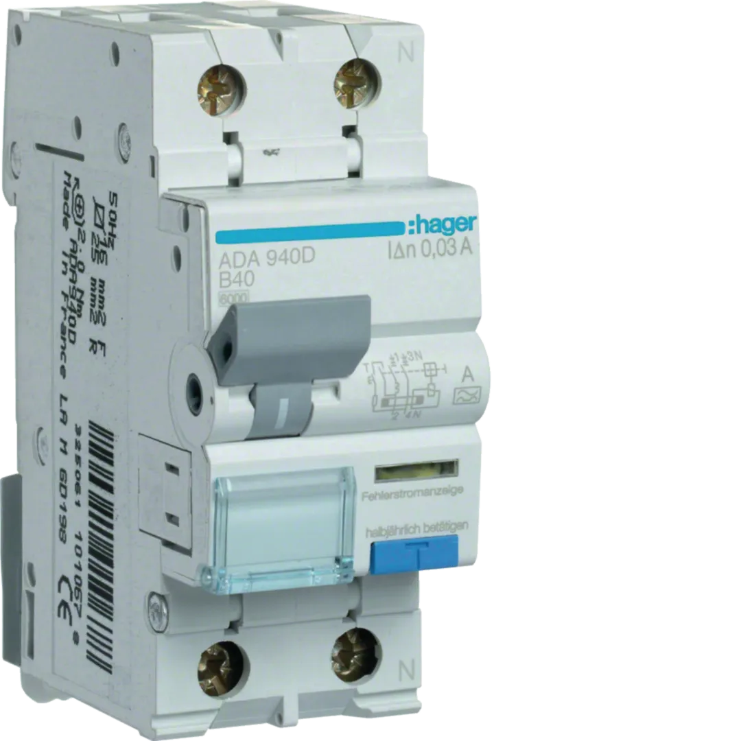 Disjunctor diferential RCBO 1P+N 40A, 30mA, curba B, tip A Hager ADA940D [1]