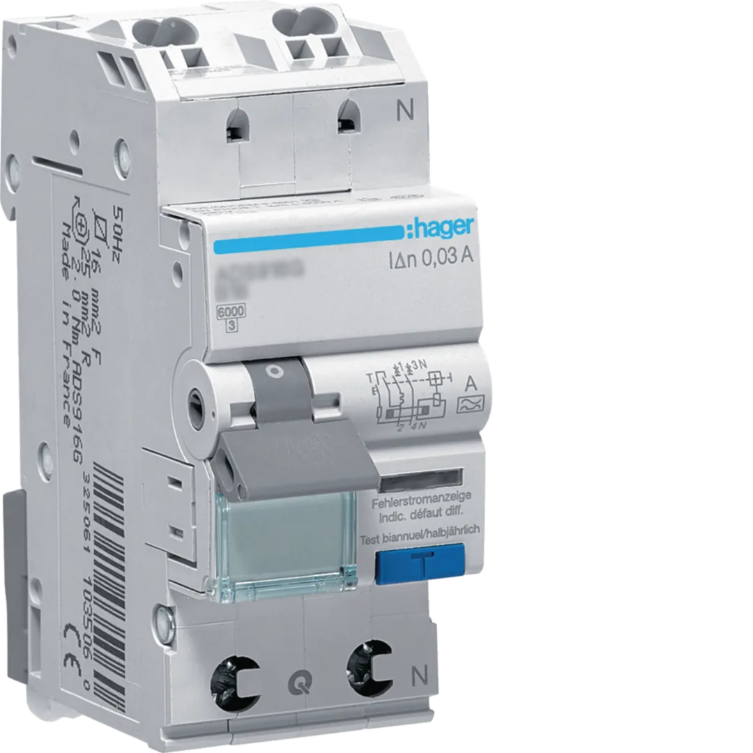 Disjunctor diferential RCBO 1P+N 6A, 30mA, curba B, tip A Hager QuickConnect ADS906D [1]