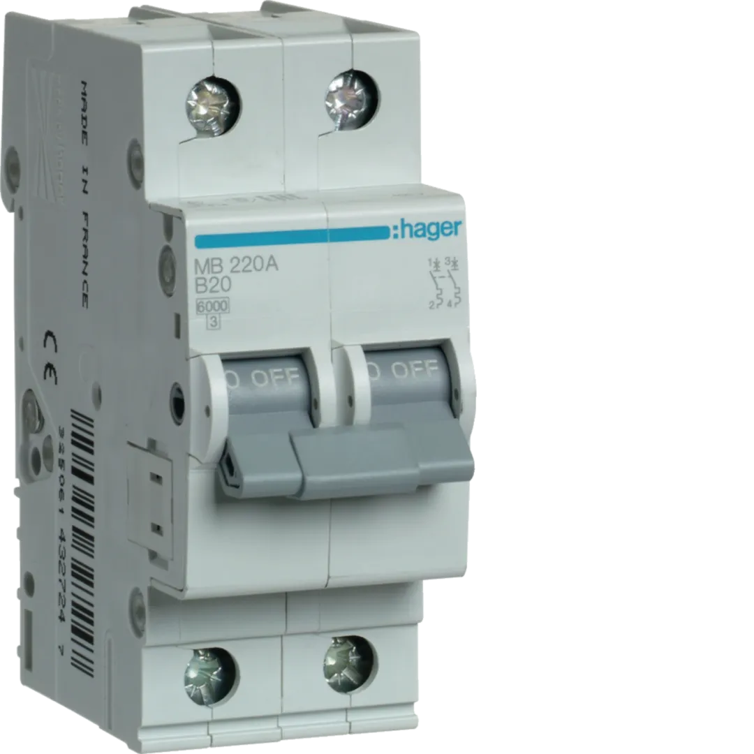 Siguranță Automată Disjunctor Hager MB220A 2P 20A 6kA Curba B MCB Protecție Circuit Electric [1]