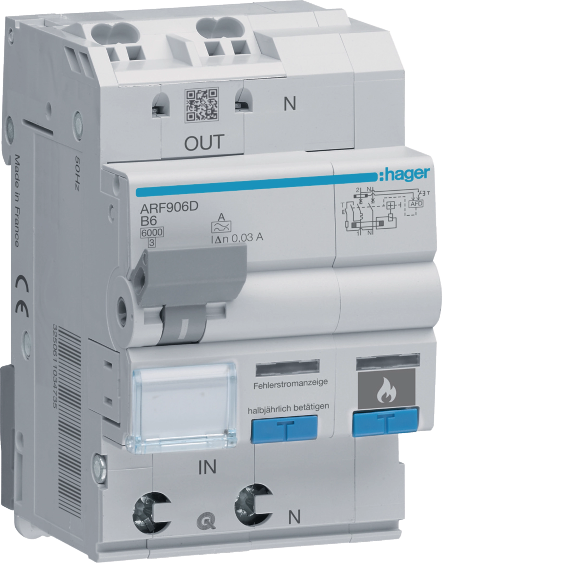 Siguranță AFDD+RCBO Hager ARF906D – 1P+N, 6A, Curba B, 6kA [1]