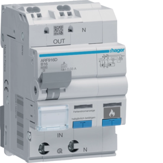 Siguranță AFDD+RCBO Hager ARF916D – 1P+N, 16A, Curba B, 6kA [1]