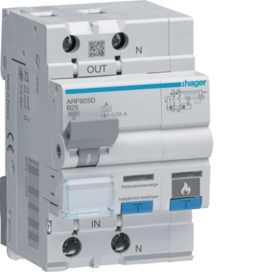 Siguranță AFDD+RCBO Hager ARF925D – 1P+N, 25A, Curba B, 6kA [1]