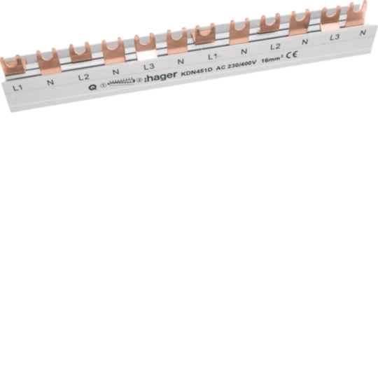 Busbar - Busbar conectori tip furca, 3P+N, 16mmp, 12M, HAGER, KDN451D