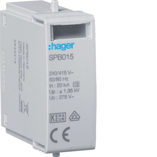 Descarcatori supratensiune  SPD - Cartus de schimb T2 N-PE Uc 260V Up 1.5kV, Hager, SPB015