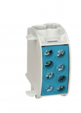 Accesorii - Clemă electrică Schrack IKA26120--, izolată, 25mm², pentru conductori Cu-Al, montaj DIN, unipolară, albastru.
