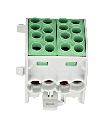 Accesorii tablouri - Clemă derivaţie, 35mm², 4 intrări-4 ieşiri, galben/verde Schrack