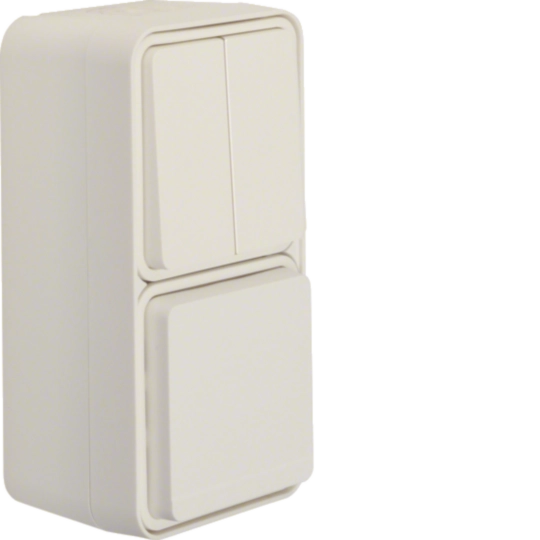 Prize Intrerupatoare - Combinatie priza si comutator, vertical, W.1, IP55, alb polar, Hager, WNC081B