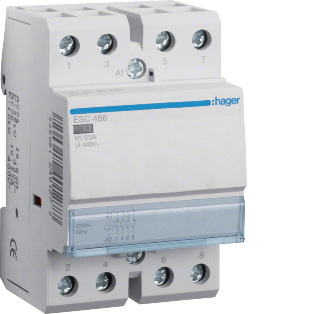 Contactori - Contactor, 63A, 3ND/1NI, 230V, ESC466, Hager