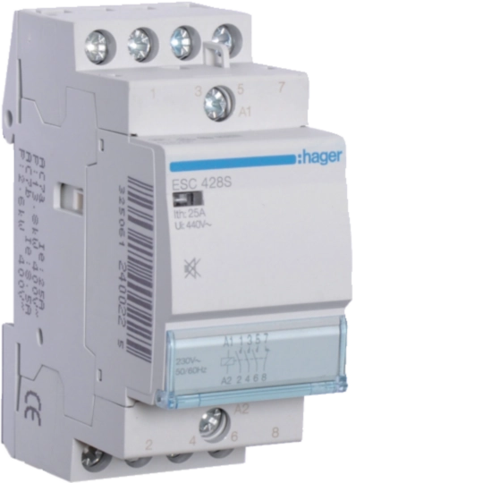 Sigurante si protectii - Contactor silentios, 25A, 3ND/1NI, 230V, ESC428S, Hager