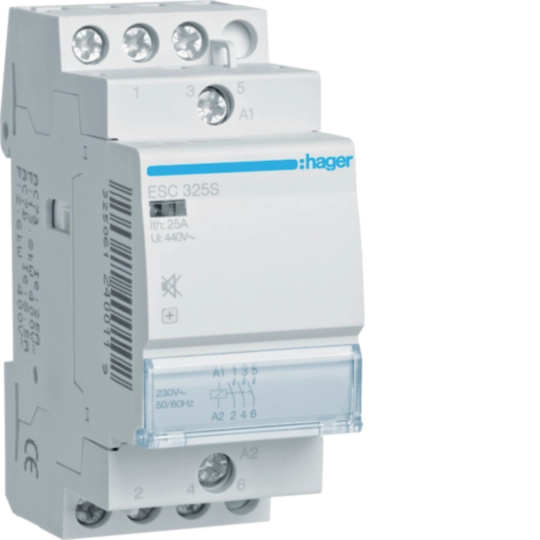 Sigurante si protectii - Contactor silentios, 25A, 3ND, 230V, ESC325S, Hager