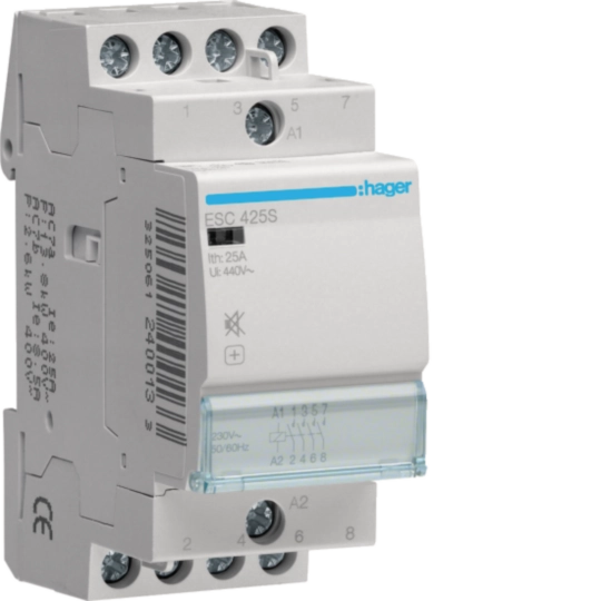 Sigurante si protectii - Contactor silentios, 25A, 4ND, 230V, ESC425S, Hager