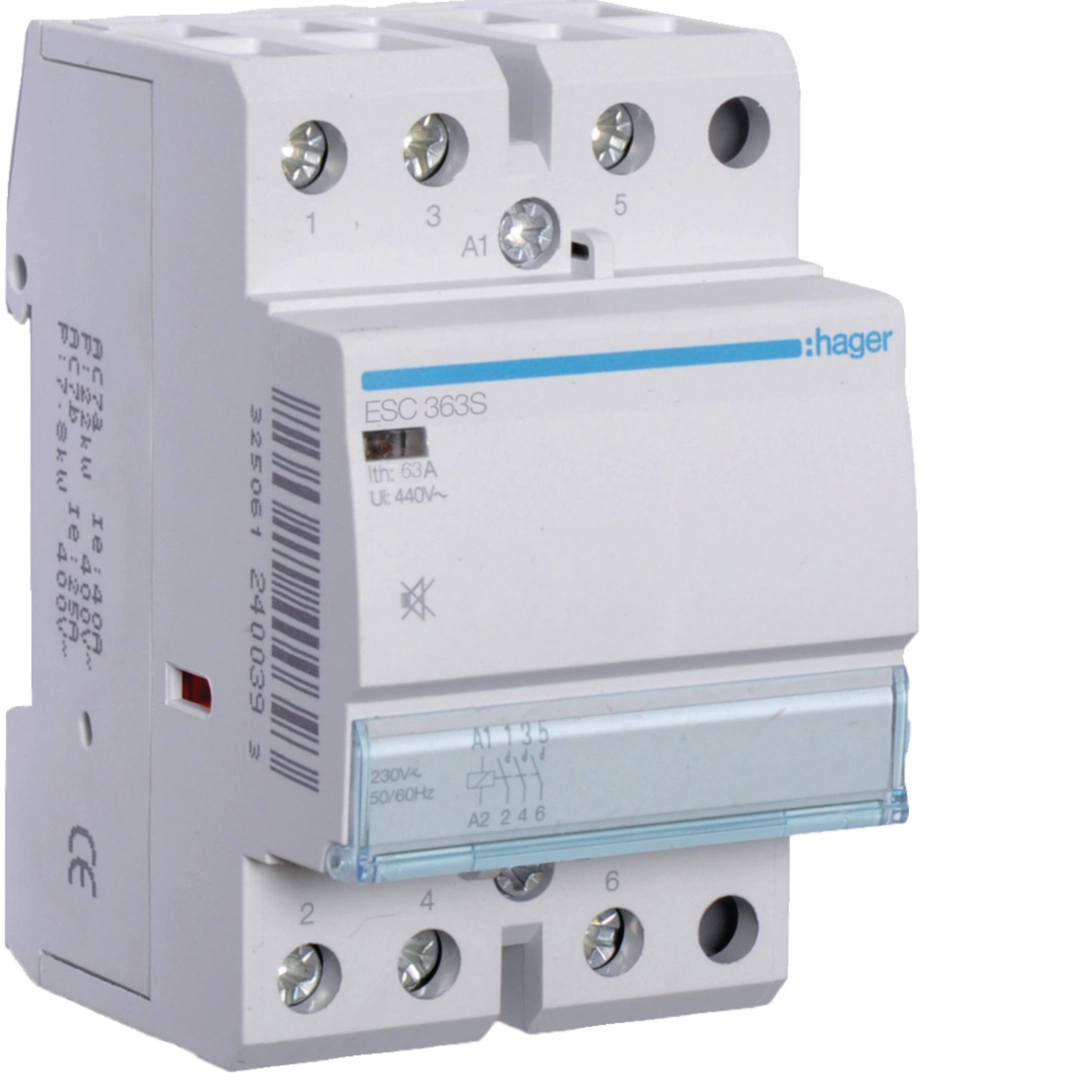 Contactori - Contactor silentios, 63A, 3ND, 230V, ESC363S, Hager