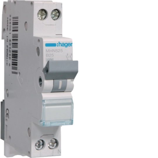 Sigurante si protectii - Siguranta automata Hager MHN525 25A 1P+N curba B 4.5kA
