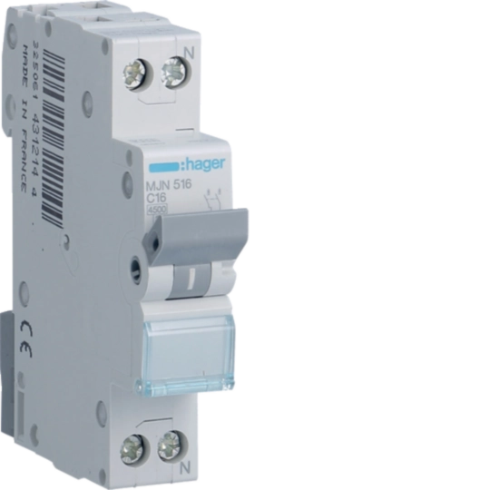 Sigurante si protectii - Siguranta automata Hager MJN516 16A 1P+N curba C 4.5kA