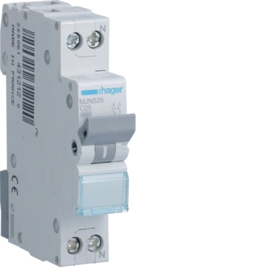 Sigurante si protectii - Siguranta automata Hager MJN525 25A 1P+N curba C 4.5kA