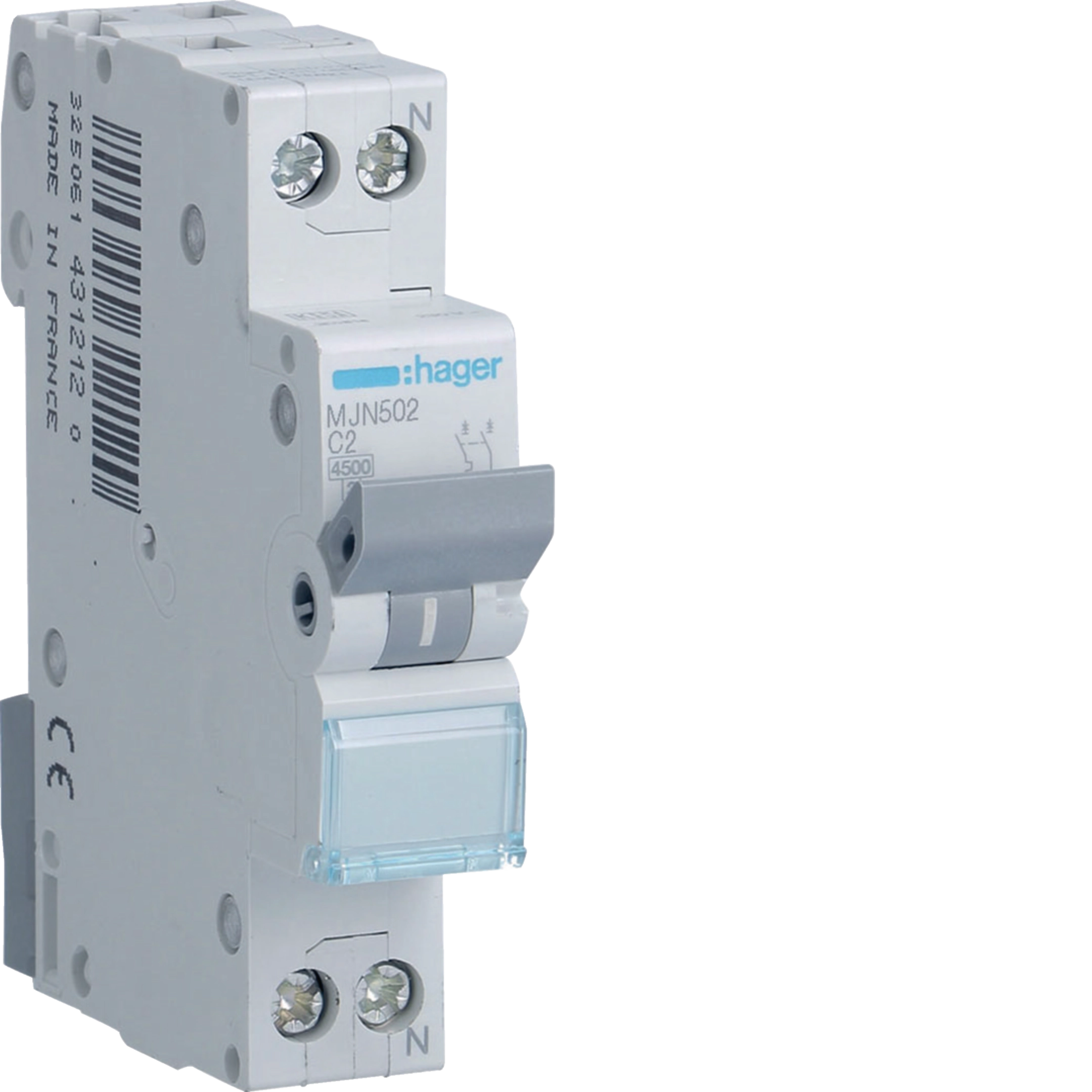 Sigurante si protectii - Siguranta automata Hager MJN502 2A 1P+N curba C 4.5kA