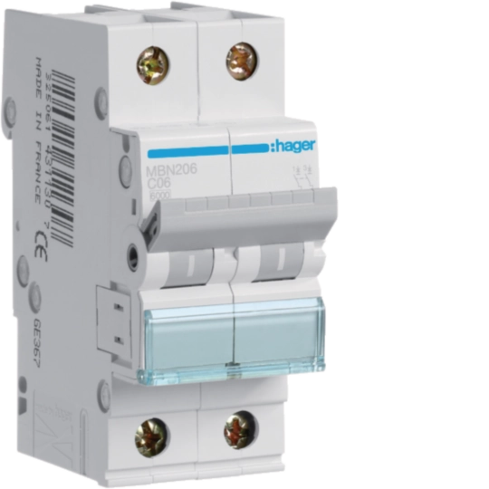 Sigurante si protectii - Siguranta automata Hager MBN206 6A 2P curba B 6kA