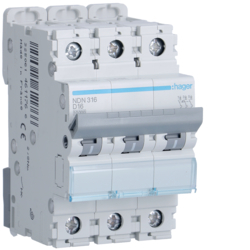 Produse - Disjunctor 3P, 16A, 10kA, D, 3M, Hager, NDN316