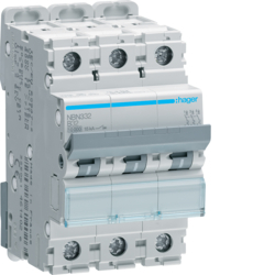 Sigurante si protectii - Disjunctor 3P, 32A, 10kA, B, 3M, Hager, NBN332
