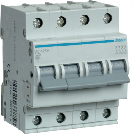 Sigurante automate - Disjunctor Hager MC425A 4P 25A 6kA Curba C - Siguranță Automată Electrică