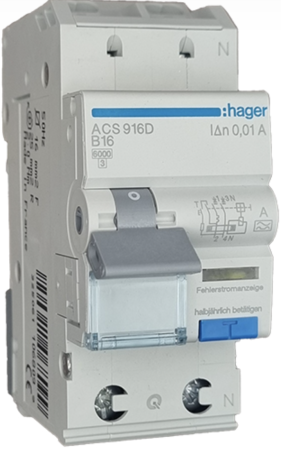 Sigurante si protectii - Disjunctor diferential RCBO 1P+N, 16A, 10mA, curba B, tip A, Hager, ACS916D QuickConnect