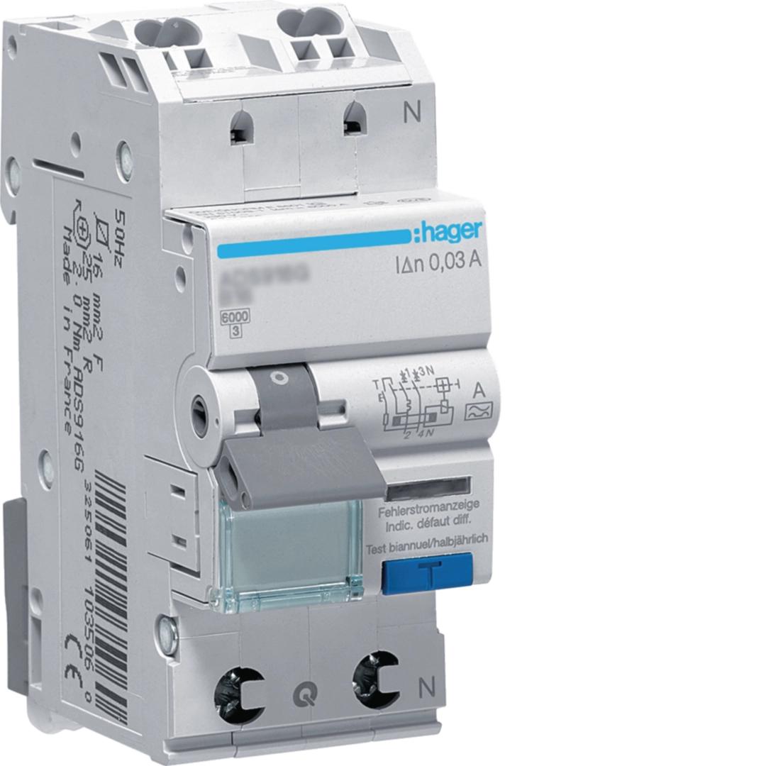 Sigurante si protectii - Disjunctor diferential RCBO 1P+N, 40A, 30mA, curba C, tip A, Hager, ADS990D QuickConnect